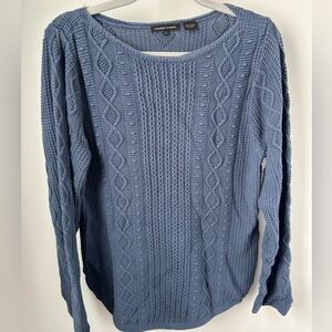 JEANNE PIERRE BLUE CABLE KNIT SWEATER WOMEN SZ L